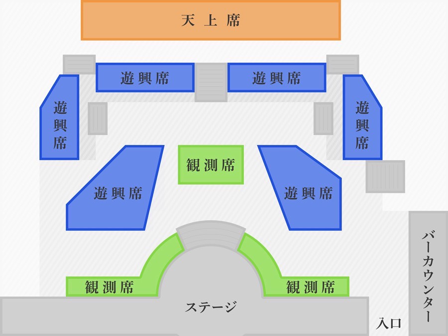 観測席・天上席・遊興席の座席配置図